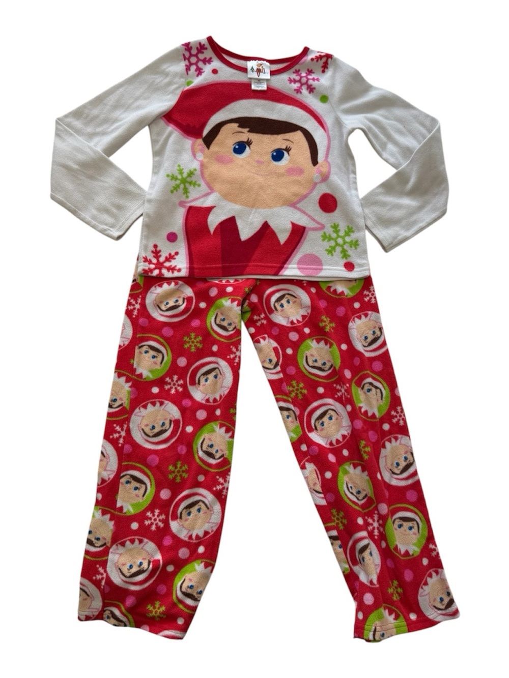 Elf on the Shelf Kids White & Red Elf Face Pajama Set Size Medium